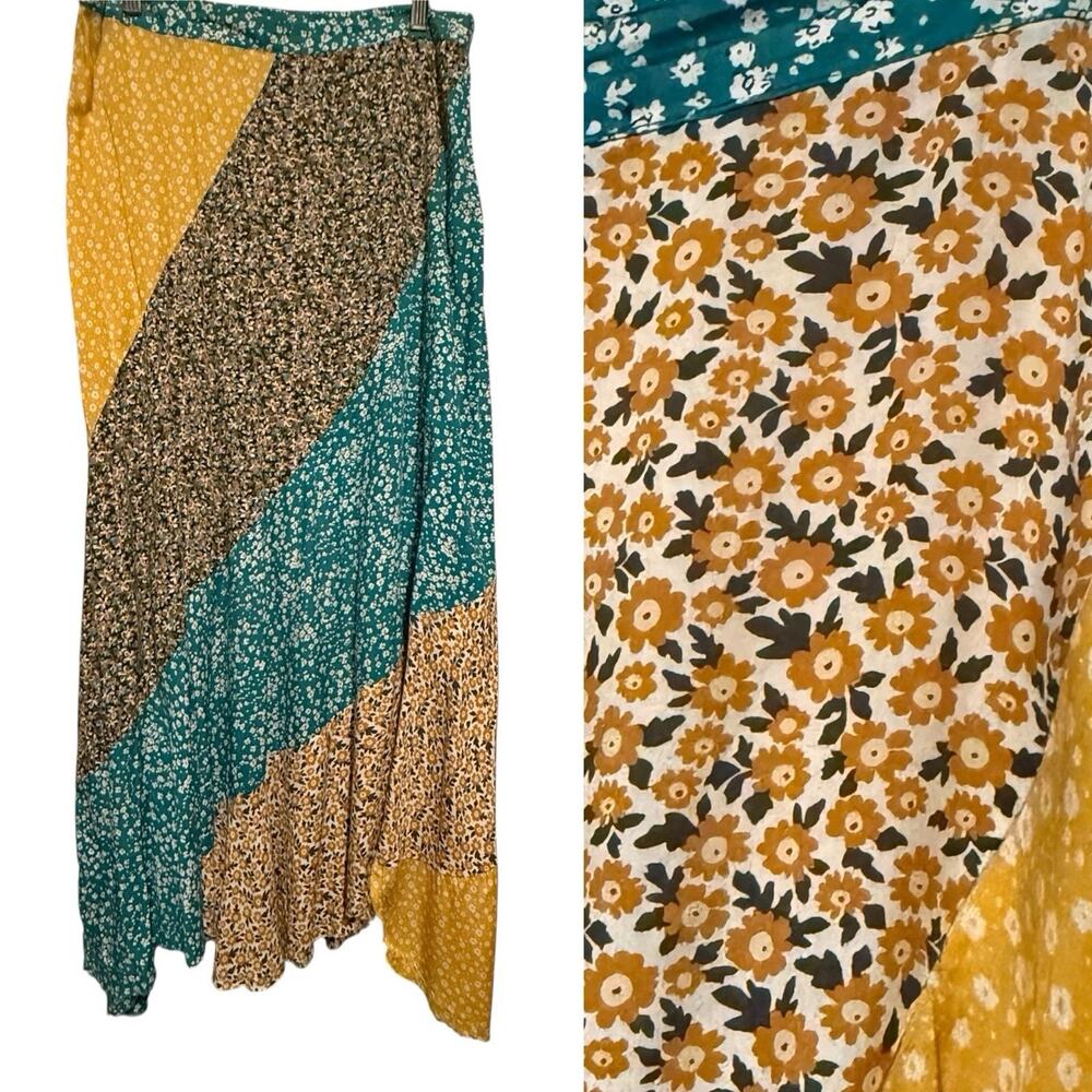 Umgee 100% Cotton Patch SIZE MEDIUM Hanky Hem MAXI Skirt Womens Festival Boho